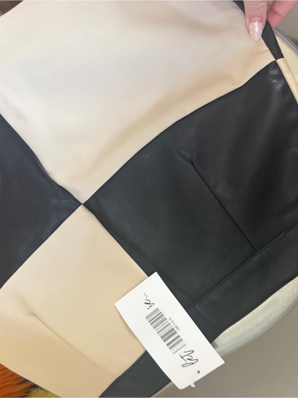 12th Tribe Colorblock Faux Leather Mini Skirt in Black and Cream - Picture 3 of 4